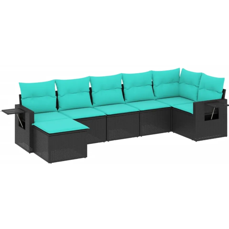 vidaXL 7-delige tuinbankset met kussens van zwart polyrotan, foto 3