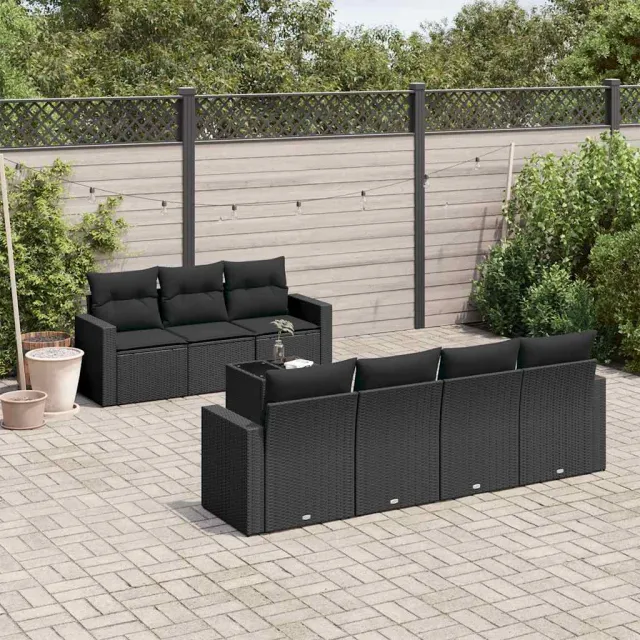 vidaXL 8-delige Loungeset met kussens poly rattan zwart, foto 2