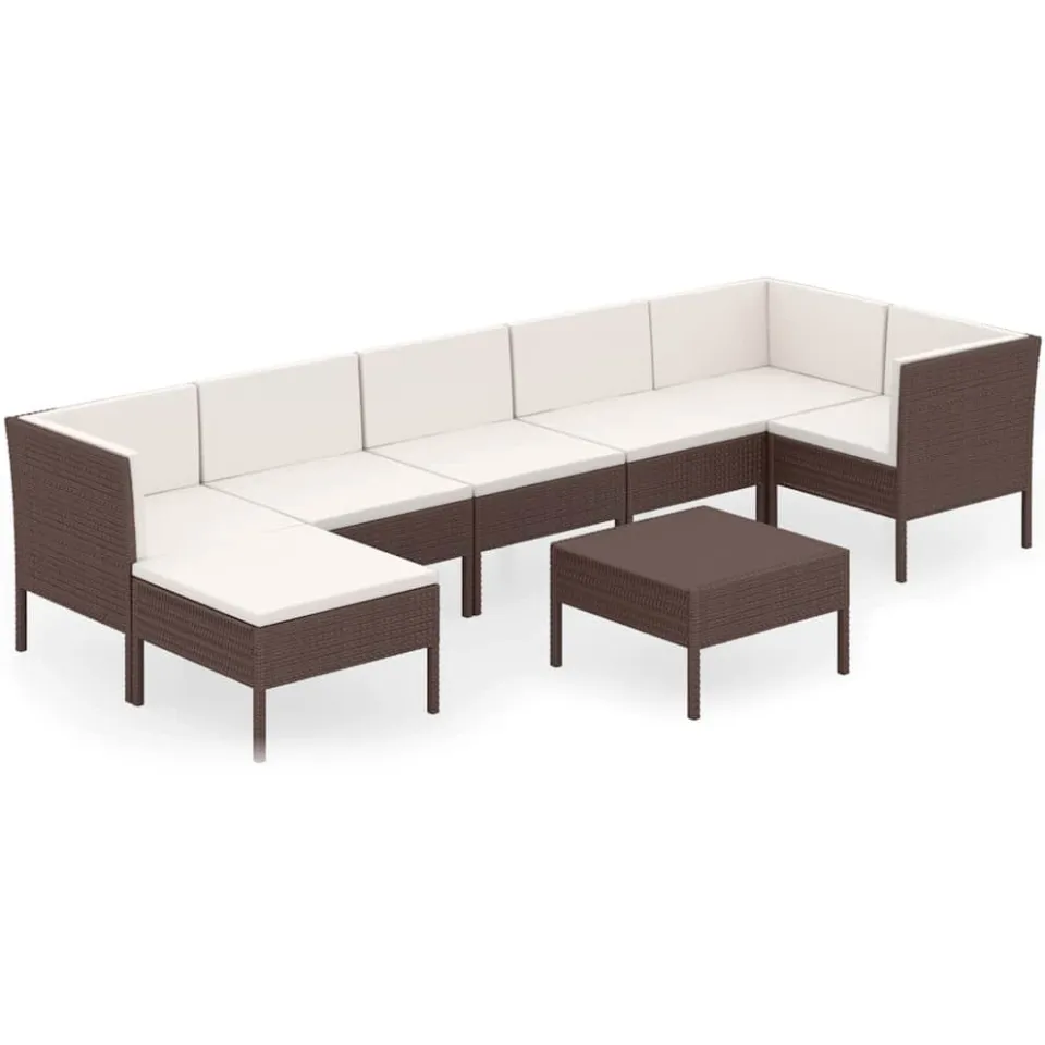 vidaXL 8-delige Loungeset met kussens poly rattan bruin, foto 3