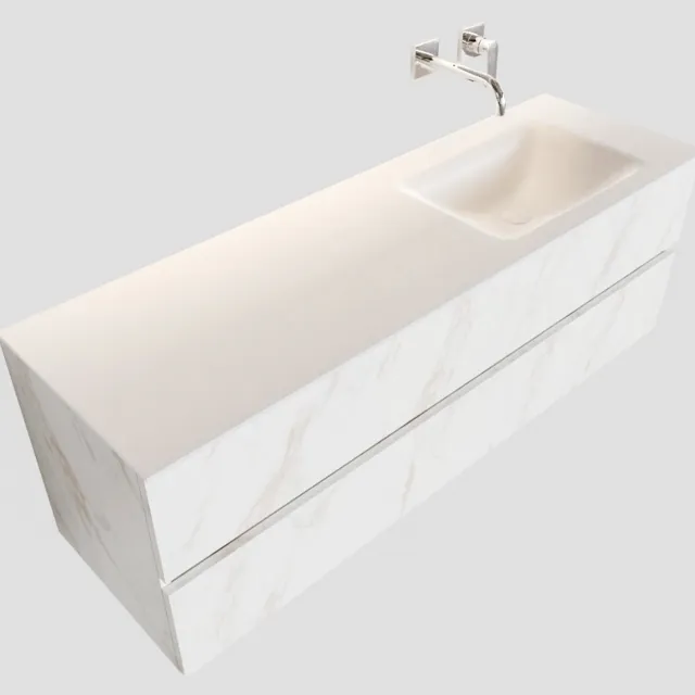 Boss & Wessing Badkamermeubel BWS Valencia Carrara Mat 150 cm Solid Surface Wastafel Rechts (0 kraangaten, 2 lades)