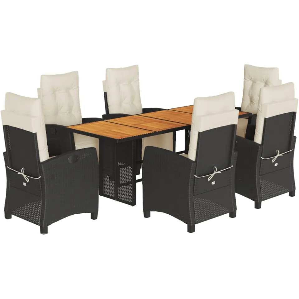 vidaXL 7-delige Tuinset met kussens poly rattan zwart