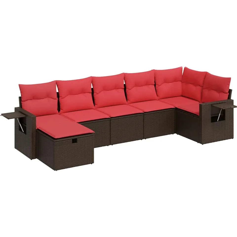 vidaXL 7-delige Loungeset met kussens poly rattan bruin, foto 3