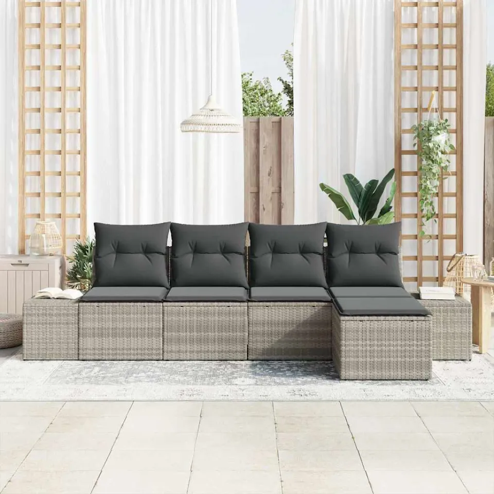 vidaXL Tuin Sofa Set 5 st Lichtgrijs poly rattan, foto 3