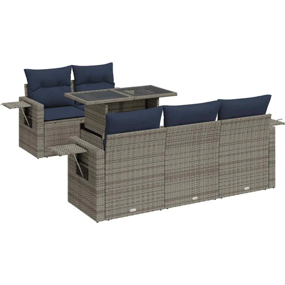 vidaXL 6-delige Loungeset met kussens poly rattan grijs, foto 3