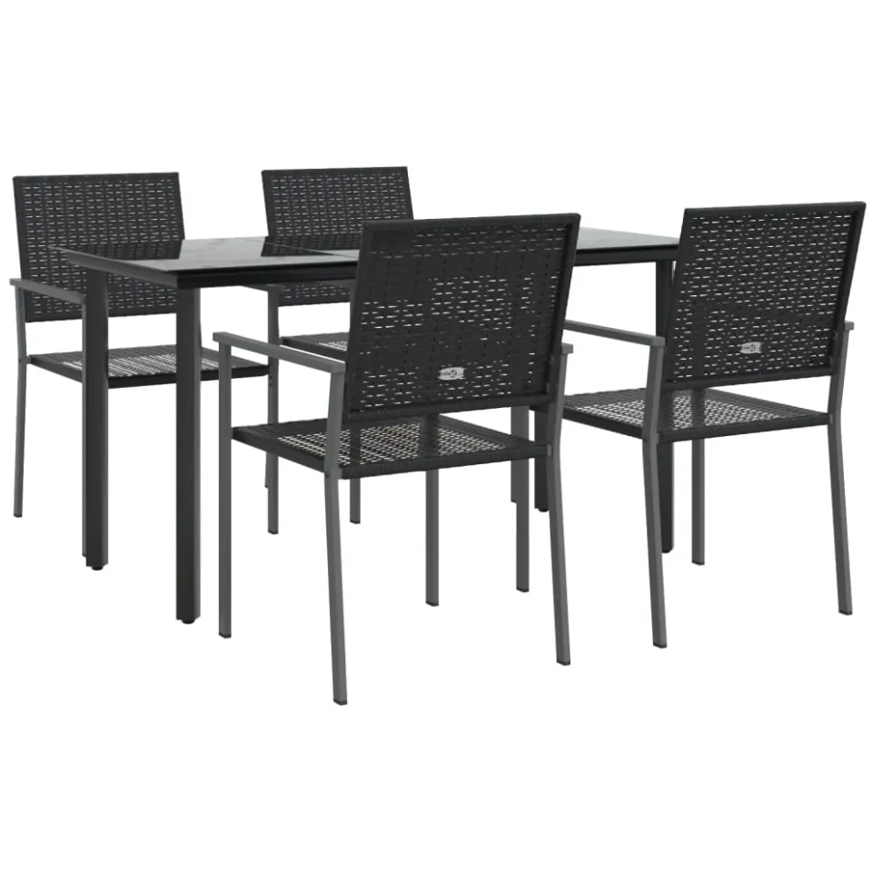 vidaXL 5-delige Tuinset poly rattan en staal Zwart