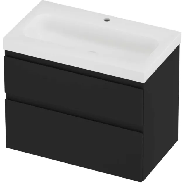 Proline Haga Badmeubelset Polystone Mezza 1 Kraangat Asymmetrisch 80x46x66 cm Mat White Mat Zwart