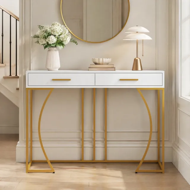 Maisentiel Sidetable met lades - wit en goud - MDF en metaal - 110 x 32 x 85 cm