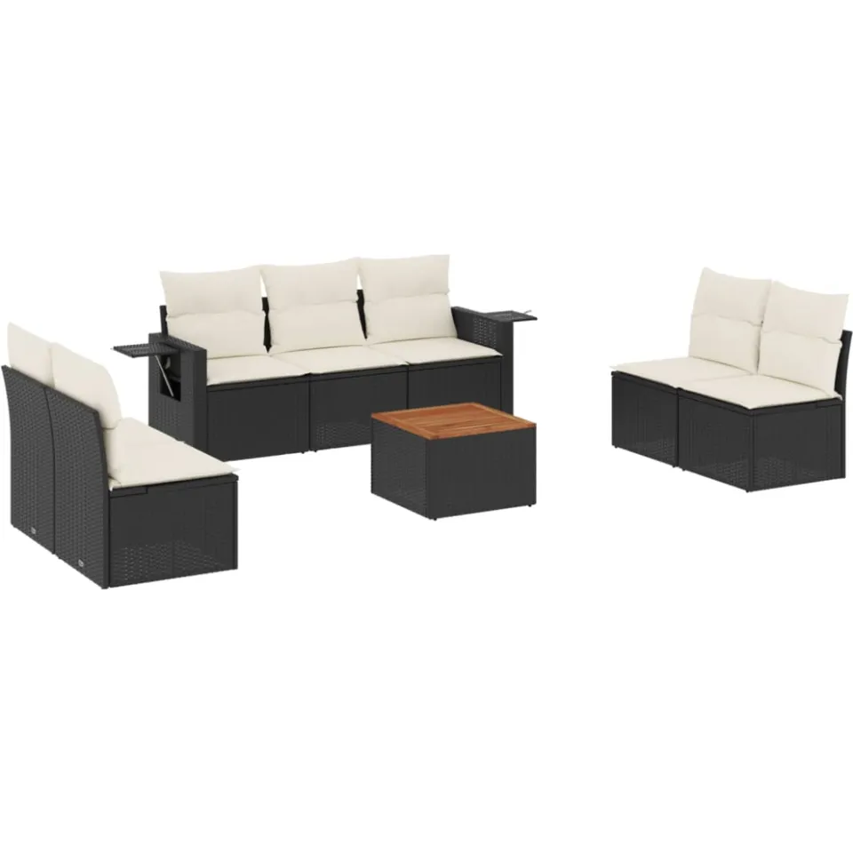 vidaXL 8-delige Loungeset met kussens poly rattan zwart