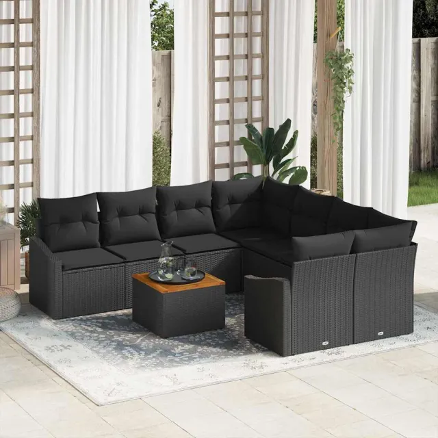 vidaXL Tuinbankenset 9 st Zwart poly rattan, foto 2
