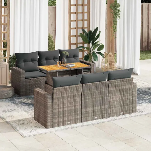 vidaXL 7-delige Loungeset met kussens poly rattan grijs, foto 2