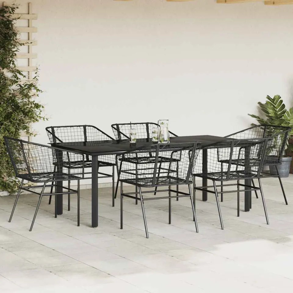 vidaXL 7-delige Tuinset poly rattan glas zwart, foto 3