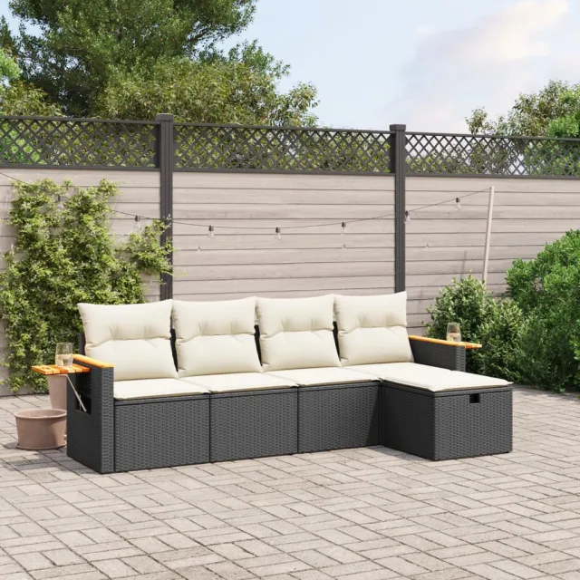 vidaXL 5-delige Loungeset met kussens poly rattan zwart, foto 2