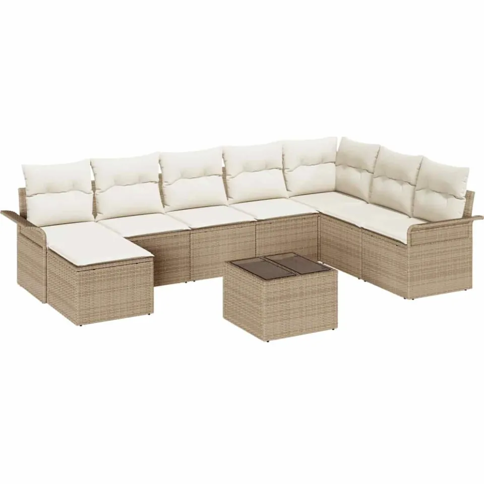 vidaXL Tuin Sofa Set 9 st Beige poly rattan