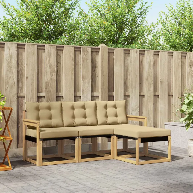 vidaXL Buiten bankenset 4 st 4-zits Wit en Beige