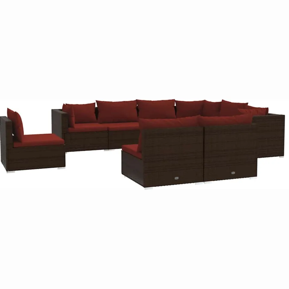 vidaXL 9-delige Loungeset met kussens poly rattan bruin