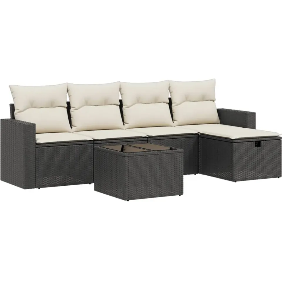 vidaXL 6-delige Loungeset met kussens poly rattan zwart