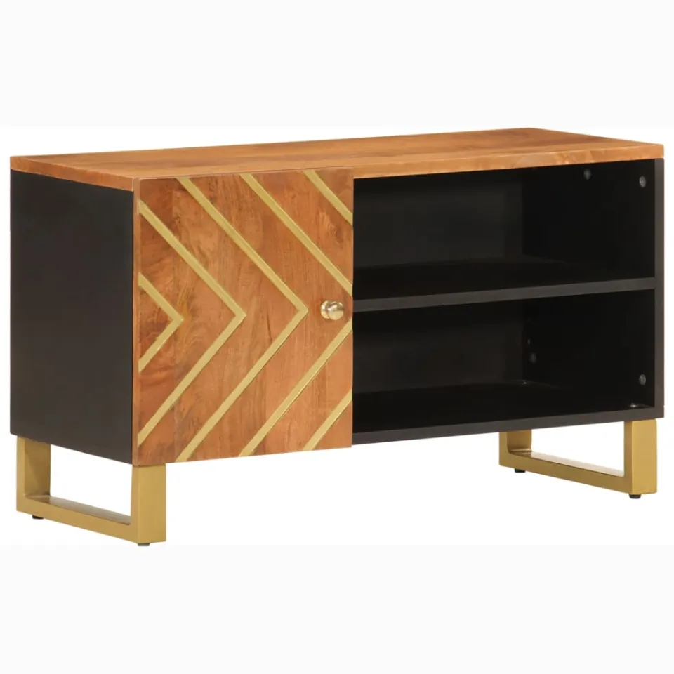 vidaXL Tv-meubel 80x31,5x46 cm massief mangohout bruin en zwart, foto 3