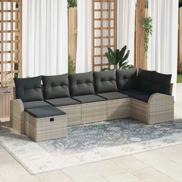 vidaXL Tuin Sofa Set 7 st Lichtgrijs poly rattan