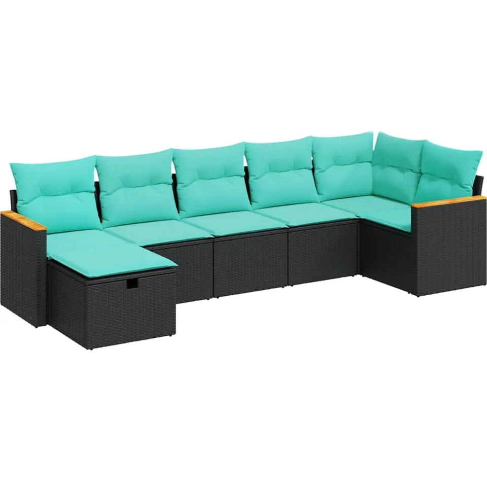 vidaXL 7-delige Loungeset met kussens poly rattan zwart, foto 3