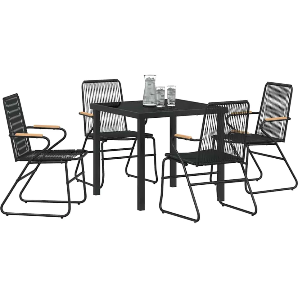 vidaXL Tuin eettafelset 5 st Zwart Gepoedercoat staal