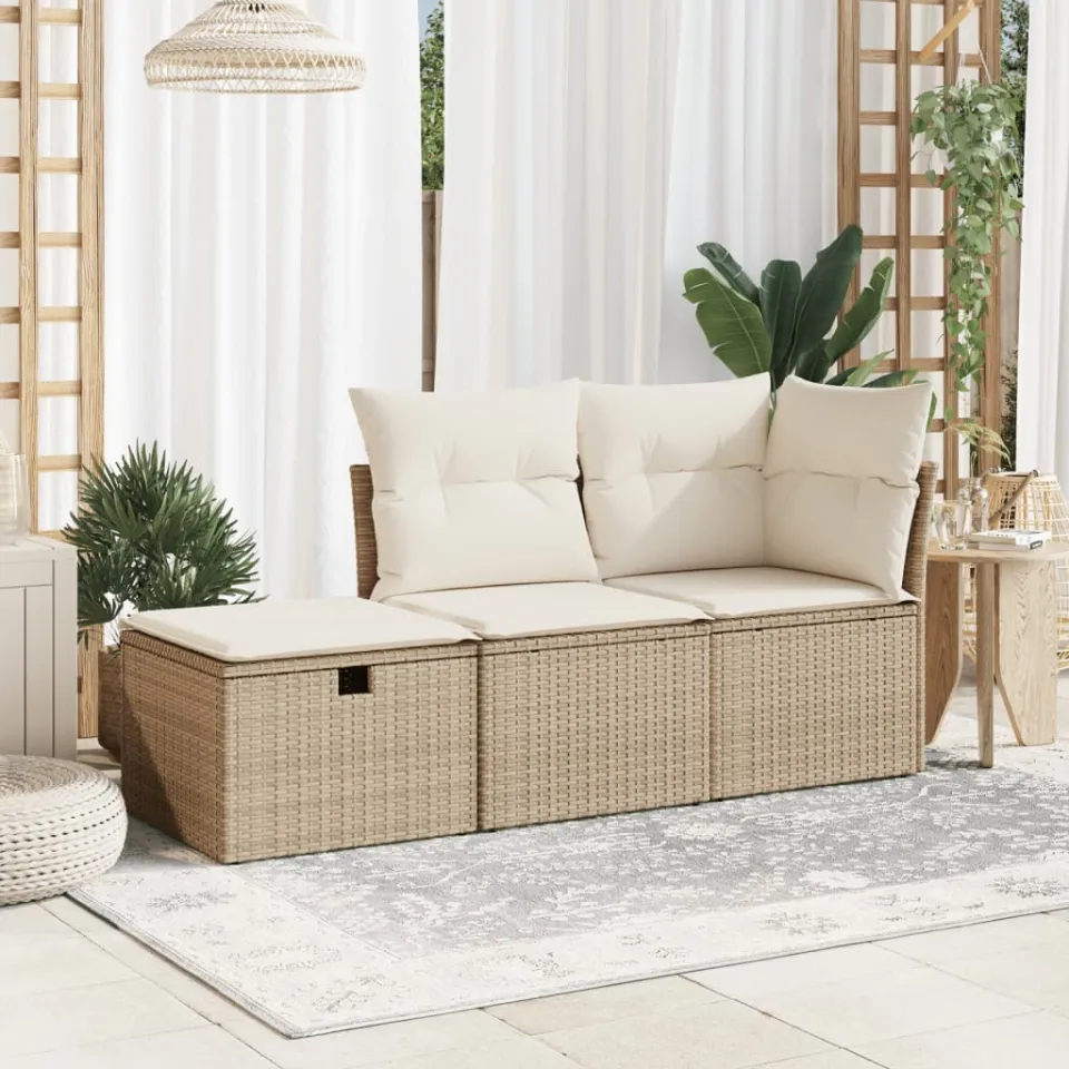vidaXL Tuinkruk met kussen 55x55x37 cm poly rattan beige, foto 3