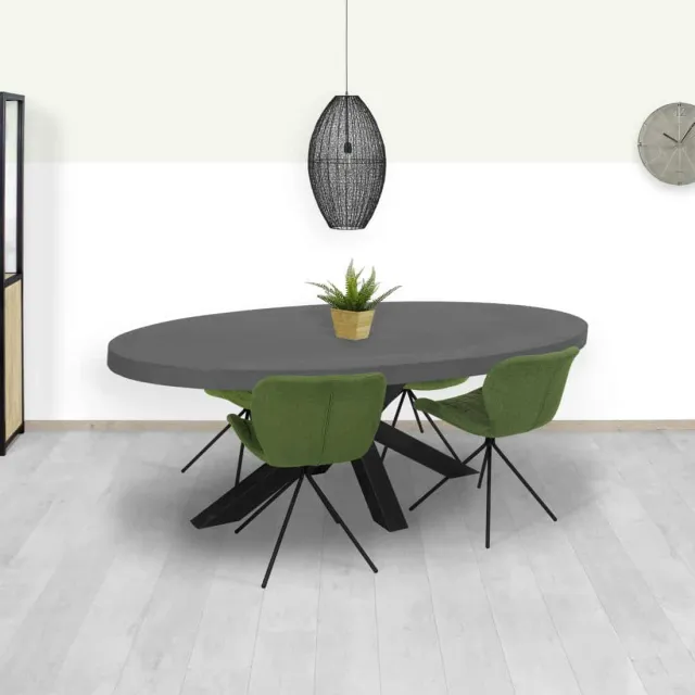 Betonlook ovale eettafel Loami met matrixpoot