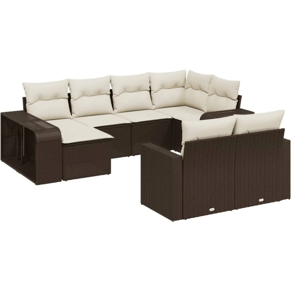 vidaXL 10-delige Loungeset met kussens poly rattan bruin, foto 3