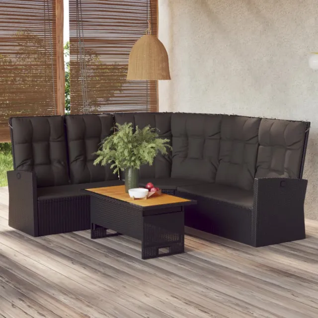 vidaXL 2-delige Loungeset met kussens poly rattan zwart, foto 2