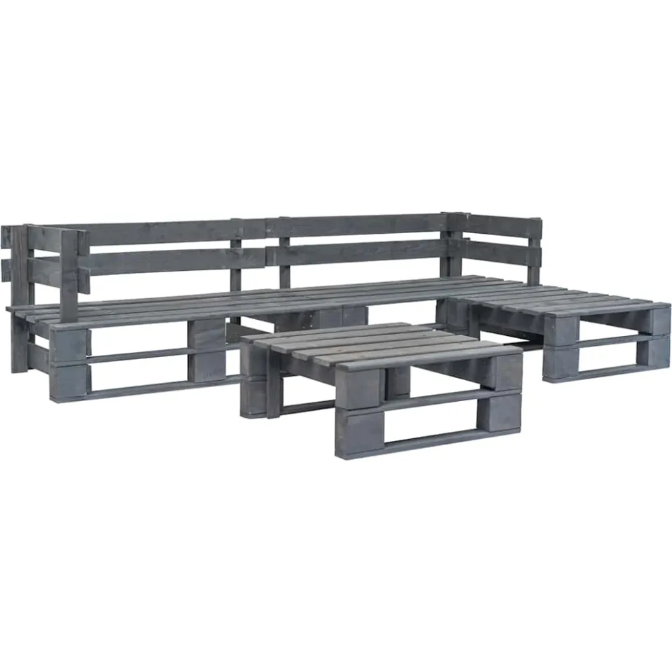 vidaXL 4-delige Loungeset pallet met grijze kussens hout grijs, foto 3
