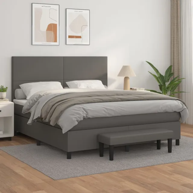 vidaXL Boxspring met matras kunstleer grijs 160x200 cm