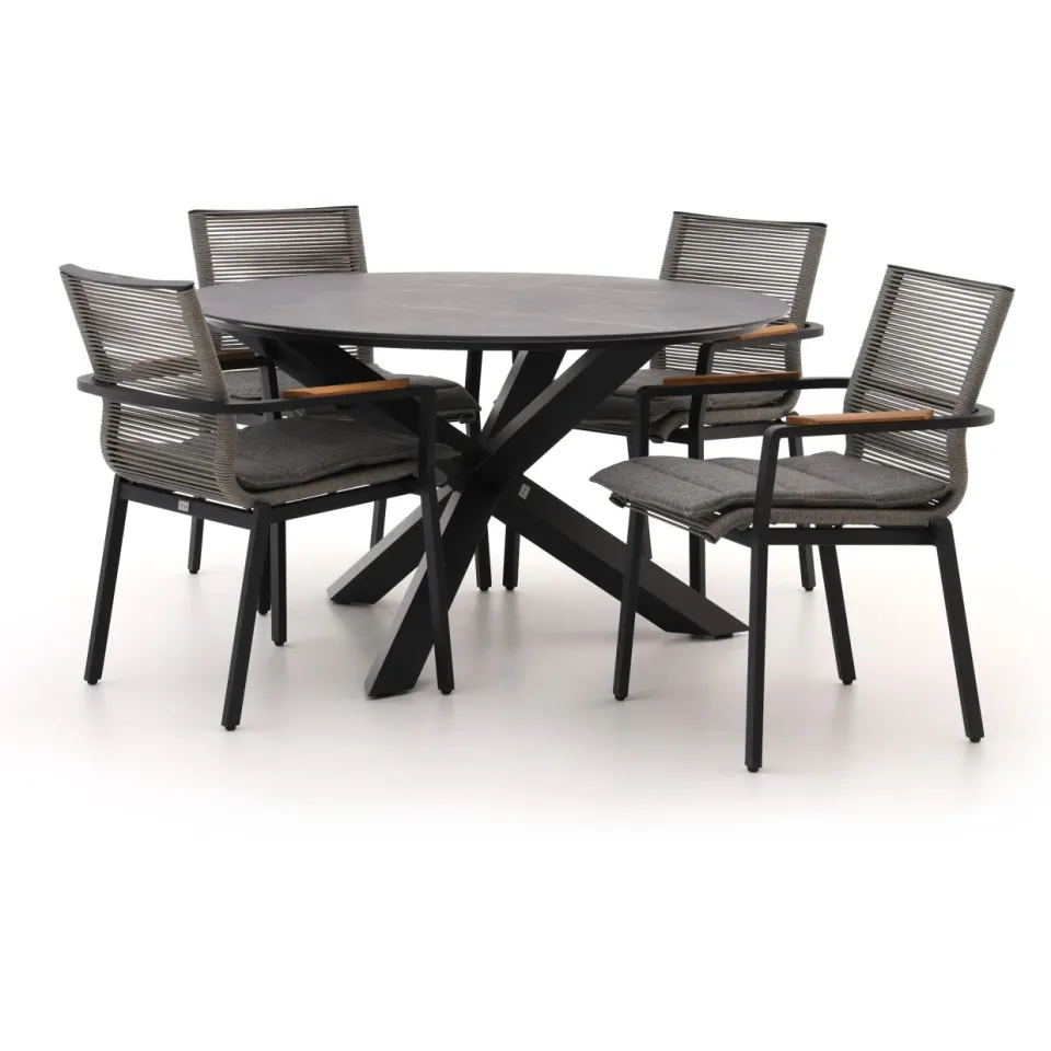 Bellagio tuinmeubelen Bellagio Marudo/Lodola ø 130cm dining tuinset 5-delig stapelbaar zwart, foto 4