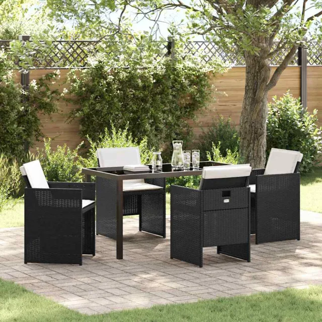 vidaXL Tuin eettafelset 5 st Zwart poly rattan