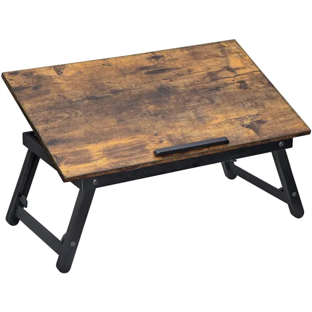 LEOBERT Laptoptafel - Rustiek Bruin/Zwart - Verstelbaar en Opvouwbaar – Bedtafel & Ontbijttafel