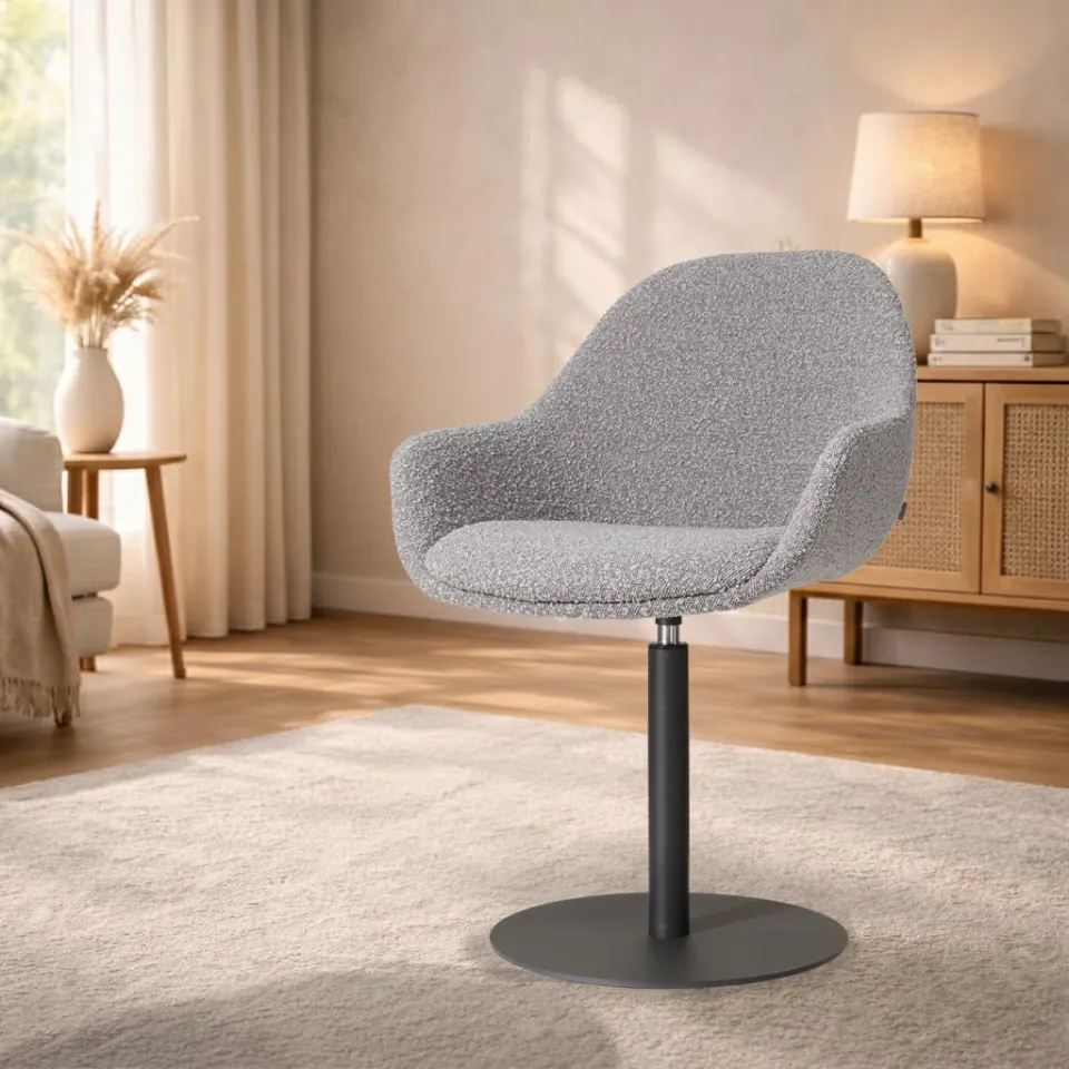Nolon Niva-Mae draaibare tulp eetkamerstoel bouclé taupe - mat zwart onderstel, foto 2