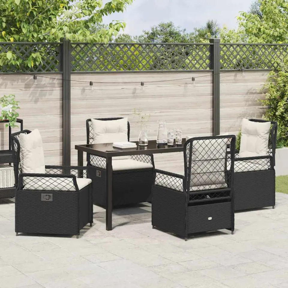 vidaXL Tuin eettafelset 5 st Zwart poly rattan, foto 3