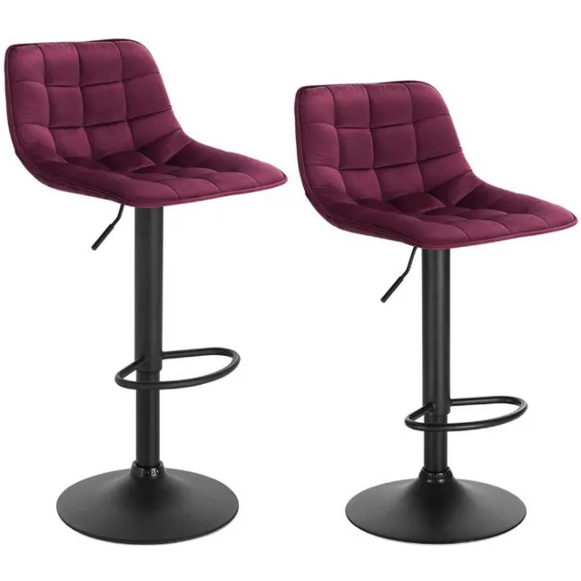 Bolt Edge Velvet Barkrukken - In Hoogte Verstelbaar - Set van 2 - Bordeaux - Met Rugleuning - Keuken & Bar - Zithoogte 59-81cm