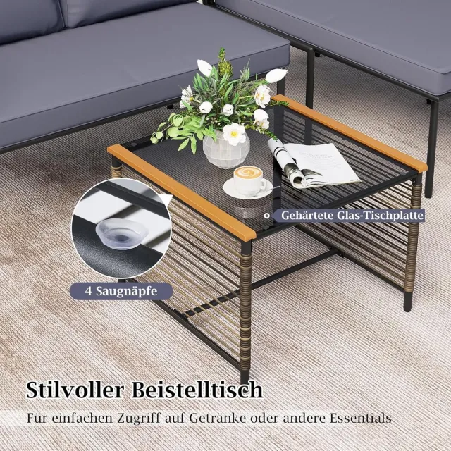 Laura Loungeset Tuin L-vorm 166x118x78 cm met Tafel en Kussens – Polyrotan Hoekbank Balkonset Weerbestendig Comfortabel – Grijs – Laura