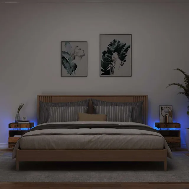 vidaXL Nachtkastjes met LED-verlichting 2 st 40x39x48,5 cm oud hout Bruin