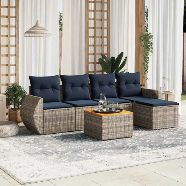 vidaXL 6-delige tuinbankset met kussens, grijs polyrotan, foto 2