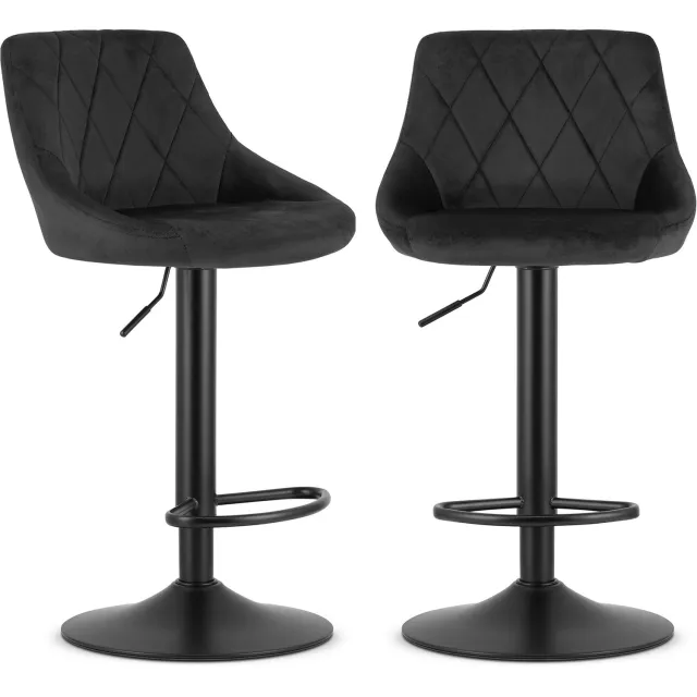 MUFART Set van 2 zwarte fluwelen barstoelen ARES, draaibaar en verstelbaar