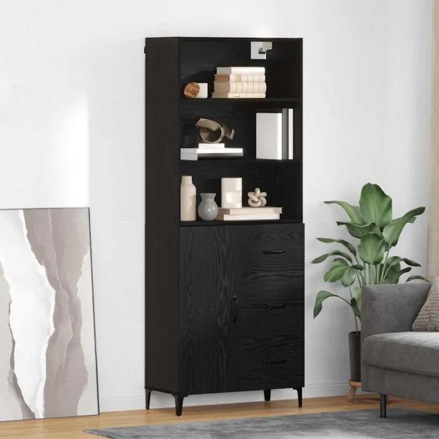 vidaXL Hoge kast Zwart Eiken 69,5 x 34 x 180 cm Bewerkt hout, foto 2