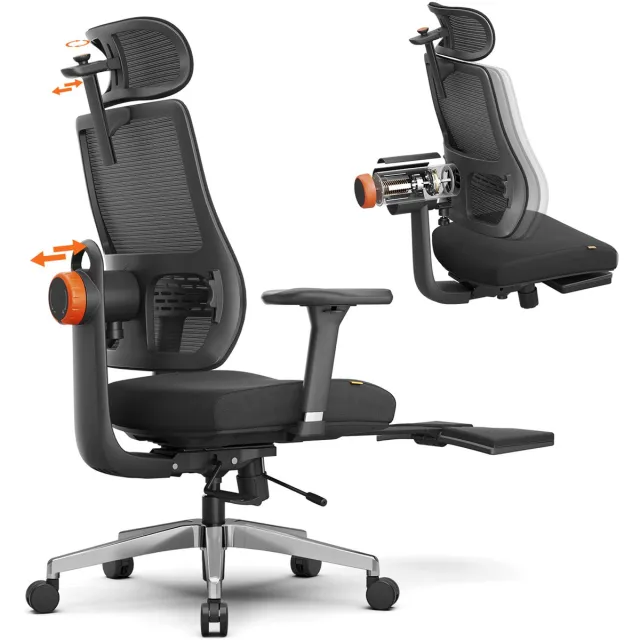 Newtral MAGICH-BP Ergonomische Bureaustoel - Met Voetensteun & Lendensteun - 4D Armleuningen - 96°-136° Kantelfunctie - Max. 150kg - Ademend Mesh - Gaming & Thuiswerkplek zwart
