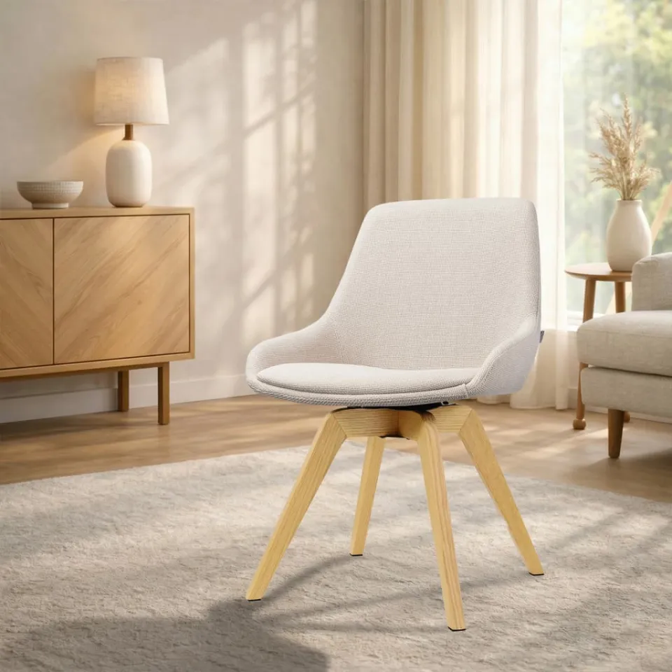 Nolon Noor-Isa draaibare eetkamerstoel beige - houten onderstel, foto 2