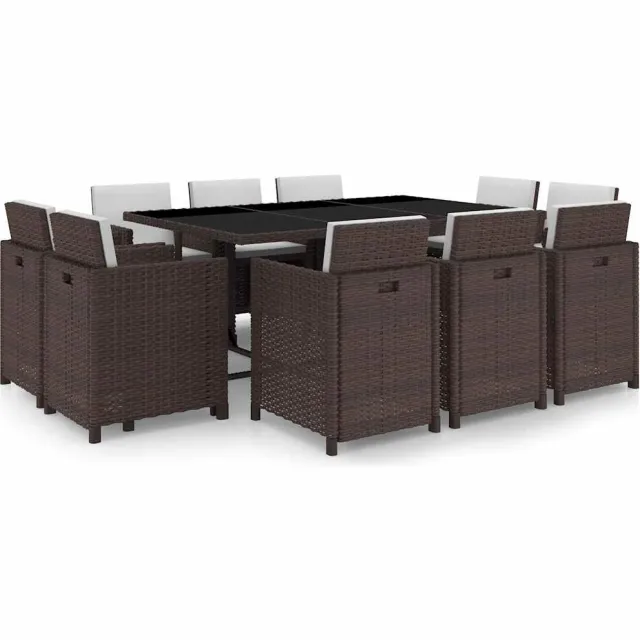 vidaXL 11-delige Tuinset met kussens poly rattan bruin