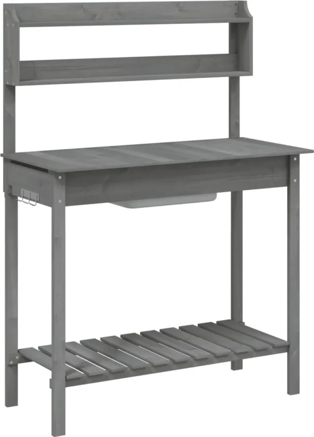 vidaXL Oppottafel - met - spoelbak - 147,5x44x139,5 - cm - vurenhout - grijs