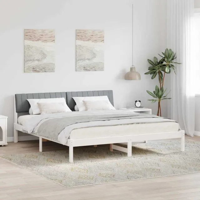 vidaXL Bedframe Wit en lichtgrijs 180 x 200 cm Massief grenenhout