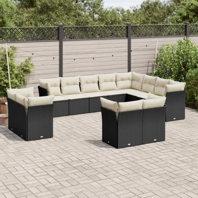 vidaXL 12-delige Loungeset met kussens poly rattan zwart, foto 2