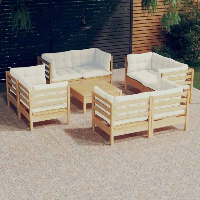vidaXL 9-delige Loungeset met crèmekleurige kussens grenenhout, foto 2