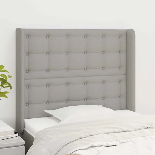 vidaXL Hoofdbord met randen 103x16x118/128 cm stof lichtgrijs grijs
