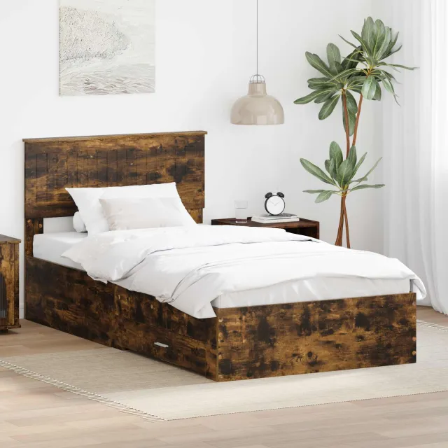 vidaXL Bedframe Gerookt eiken 100 x 200 cm Bewerkt hout Bruin